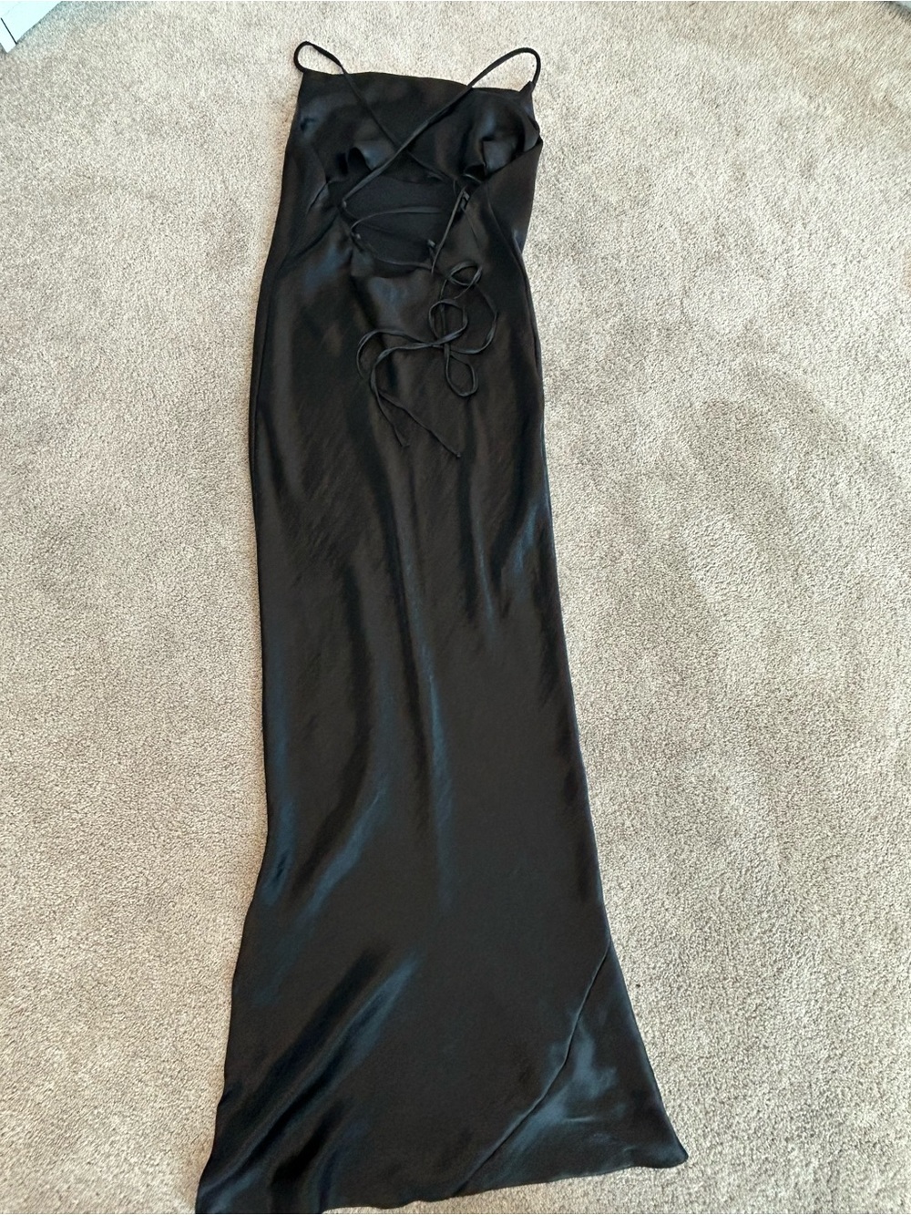 ASOS Design Black Satin Cowl Neck cami Maxi Slip Dress Sz 8 high shine lace up - Picture 7 of 14
